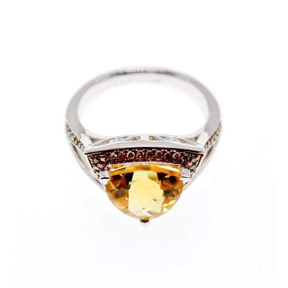 925 Sterling Silver Heliodor & Hessonite Ring Size 7